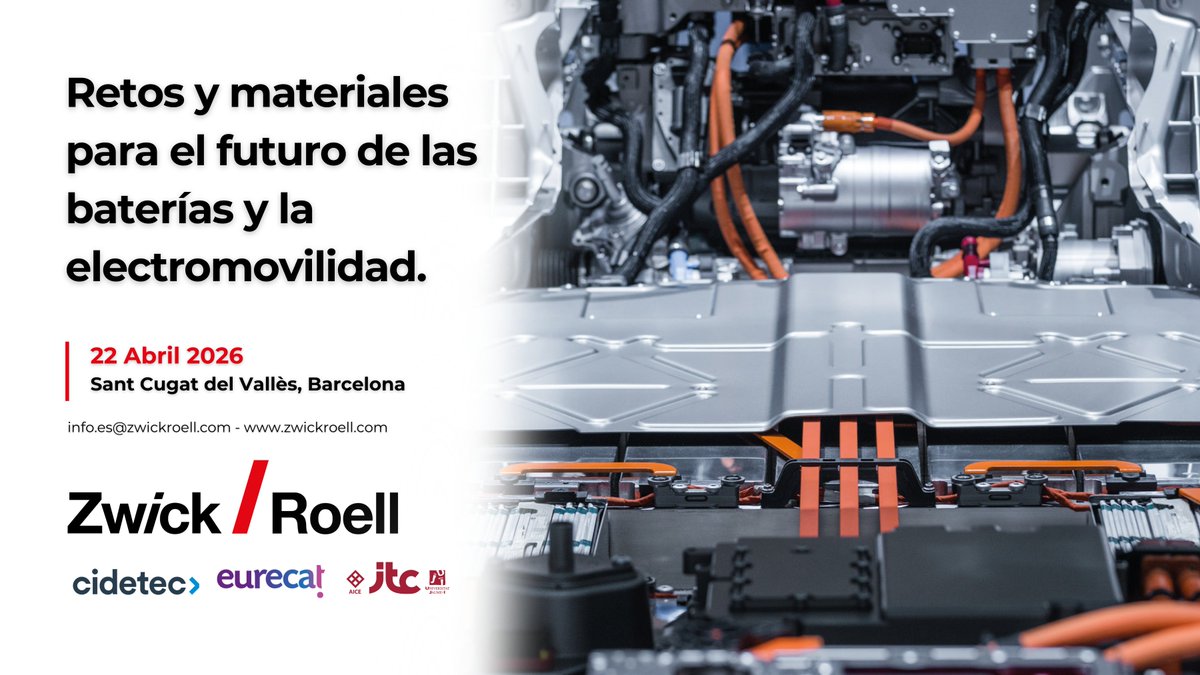 CIDETEC_'s tweet image. Jornada organizada por @ZwickRoellSpain  en la que participará Oscar Miguel Crespo, Director Adjunto de #CidetecEnergyStorage.

🗓️ 22/4
📍Barcelona

Inscripción gratuita👉zwickroell.com/es/noticias-y-…

 #GreenFuture #CIDETEC