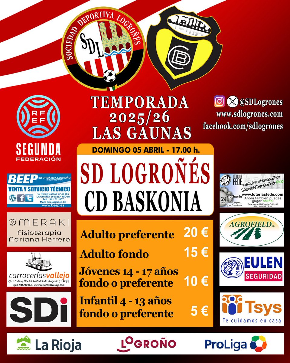 SDLogrones's tweet photo. PRÓXIMO PARTIDO |🇦🇹

𝑫𝒐𝒎𝒊𝒏𝒈𝒐 𝒅𝒆 𝒓𝒆𝒔𝒖𝒓𝒓𝒆𝒄��𝒊𝒐́𝒏.

🆚 @cdbasconia 
📆 Domingo, 5
🏟️ Las Gaunas
🕔 17:00h
🏆 Liga, jornada 30
📻 Onda Blanquirroja 
📺 @FootballClub 
🎫 https://t.co/s0zWelHHce

#LogroñésBasconia | #AmorSinRed https://t.co/X2Q2S6mW3D
