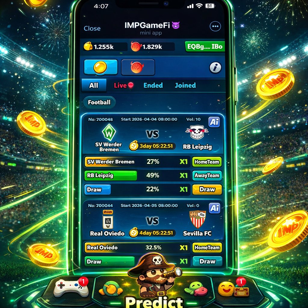 IMPGameFi's tweet photo. Hello April 🚀
New month. New chances. New wins.Kick off April with IMPGameFi Football Predictions ⚽Predict matches. Earn rewards. Dominate the game.
Ready to turn your football knowledge into $IMP? Start strong. Win big. 🔥#newmonth #april #earn #Predict https://t.co/IFfbkYDZ2i