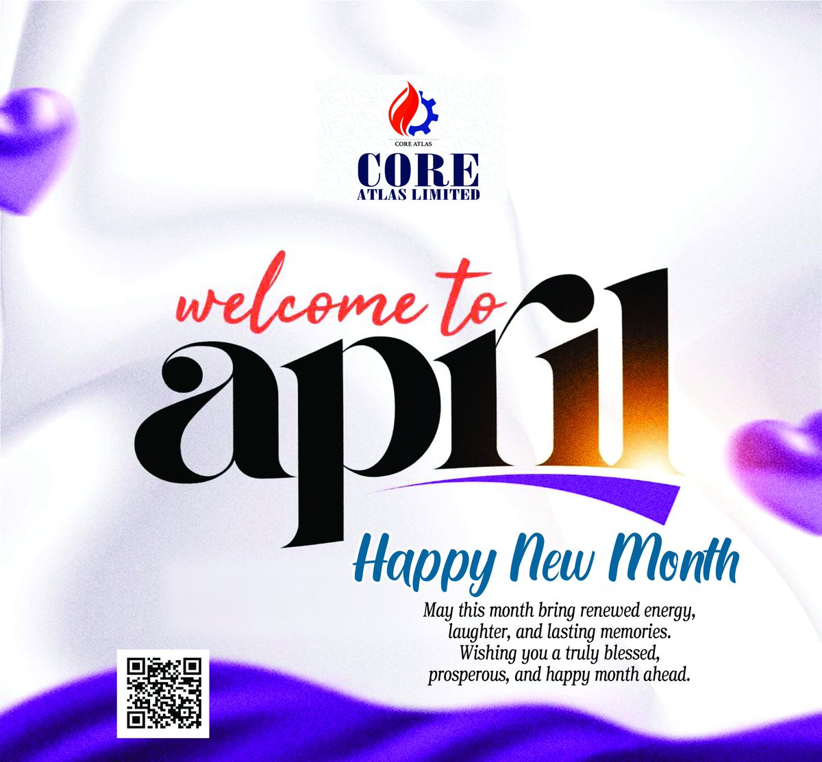 CoreAtlasLtd's tweet photo. Happy New Month! 🌟 We're thrilled to start April with you.

Wishing you a month filled with growth, joy, and success. Thanks for being part of our journey. From Core Atlas Ltd

 #AprilVibes #NewBeginnings
#Aprilwithcoreatlas https://t.co/GMnNKZR264