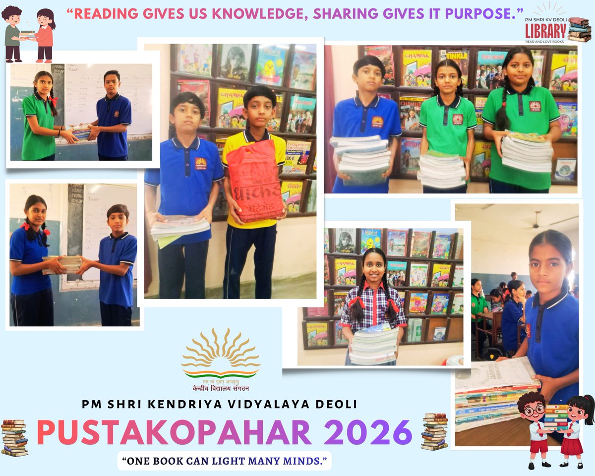 DeoliKendriya's tweet photo. 📚✨PUSTAKOPAHAR 2026 ✨📚
🏫 PM SHRI KV Deoli
🌟 “Donate a book, shape a future.” 🌟
📖 Bring your used textbooks & storybooks
🤝 Help others learn and grow
#Pustakopahar2026 #ShareKnowledge
#Pustakopahar2026
@kvsrojaipur
@KVS_HQ https://t.co/YIfbUhrazC