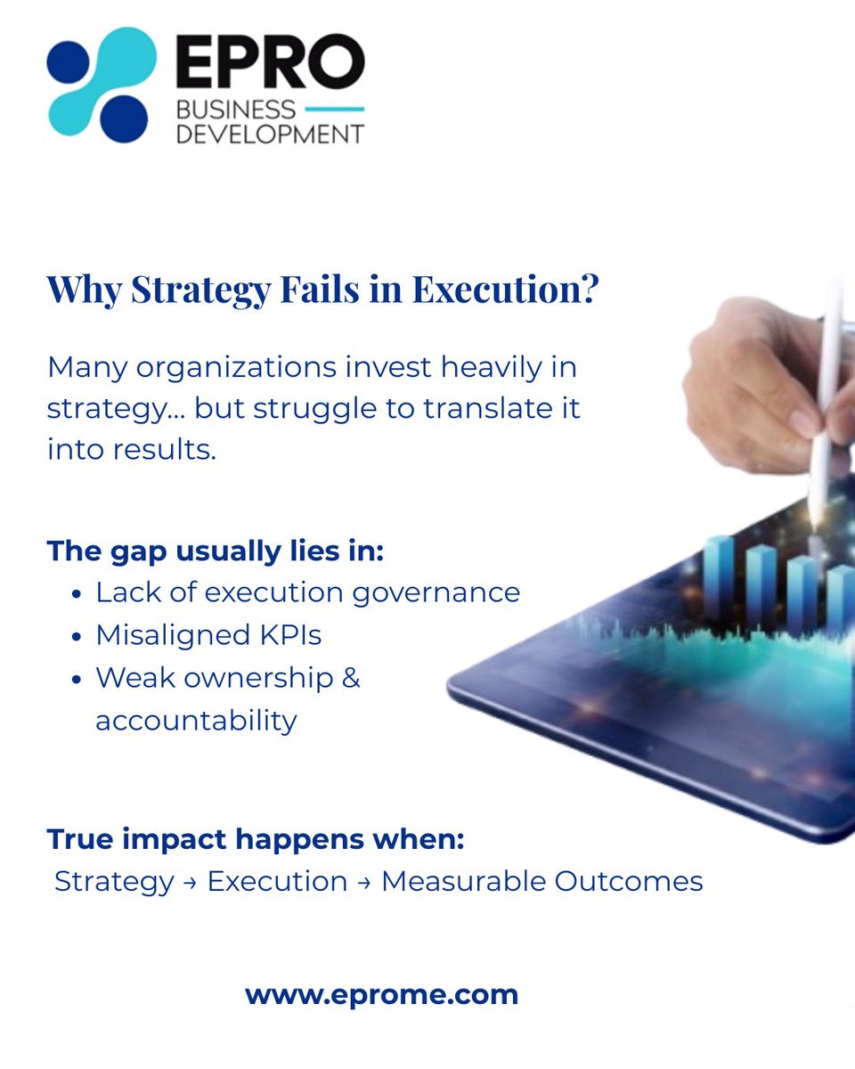 Execution turns strategy into success. At EPRO, we bridge the gap with clear governance and aligned KPIs to help organizations reach their goals.

💡Let's create lasting impact together!

📞 +966566300876

#Strategy #Execution #BusinessGrowth #Governance #Leadership #EPRO