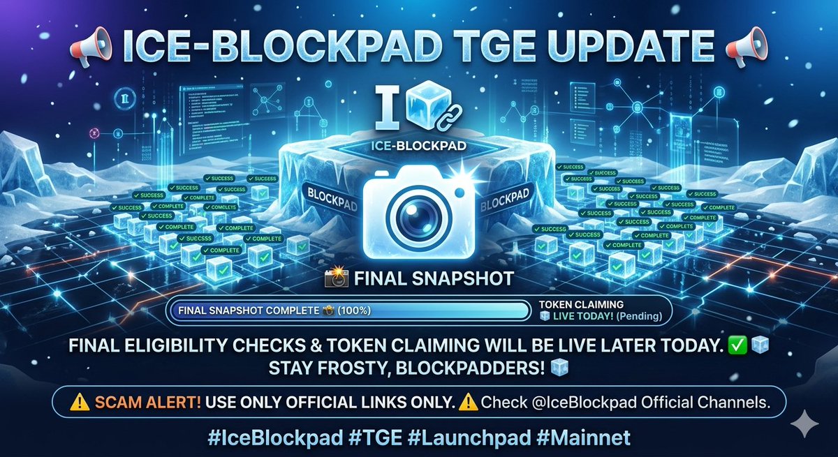 mich_bedico's tweet image. 📢 @ice_blockpad TGE Update 📢

The final snapshot is COMPLETE. 📸

Final eligibility checks and token claiming will be live later TODAY. Make sure you are using the official links only to avoid scams.

Stay frosty, Blockpadders! 🧊

#IceBlockpad #TGE #Launchpad #Mainnet