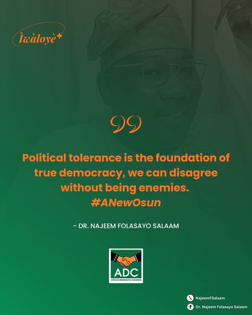 True democracy is not about uniformity, but understanding. Let’s build bridges, not barriers.
#ANewOsun #Iwaloye2026 <a href="/NajeemFSalaam/">Dr. Najeem F Salaam</a>