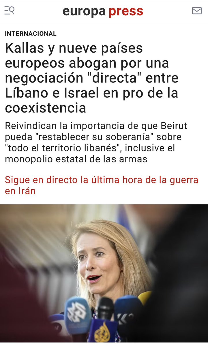 🇮🇷 La sionista Kaja Kallas, al frente de la política exterior de la UE, vuelve a actuar como portavoz de Israel y defensora de sus intereses, intentando desarmar a la resistencia libanesa mientras este régimen genocida perpetra una agresión continuada contra su pueblo, al que ha