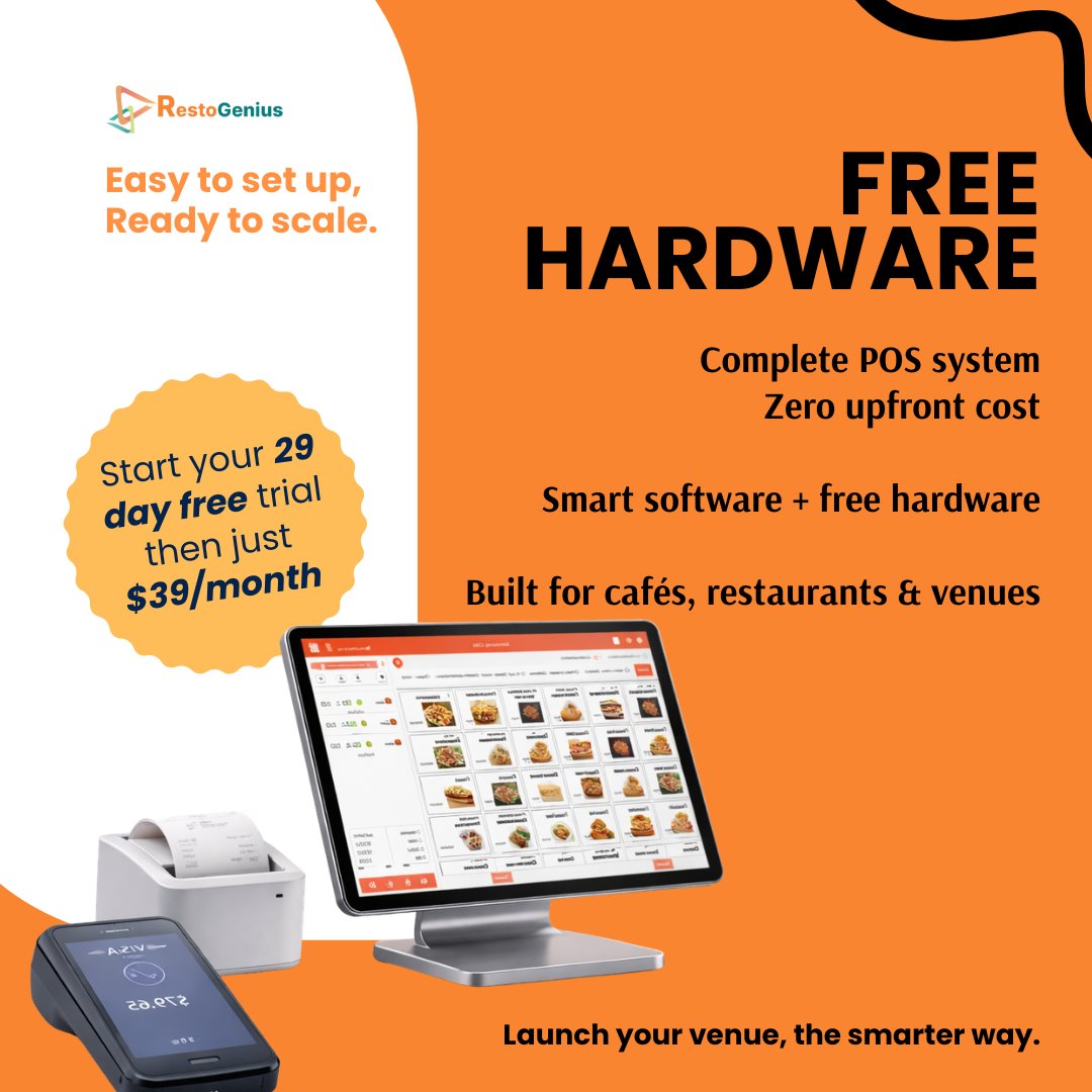 RestoGeniusPOS's tweet photo. Most POS systems cost you upfront.

Ours doesn’t.

Free hardware + 29-day trial → $39/month.

Run your venue smarter.

#RestaurantTech #POS #StartUp #Hospitality https://t.co/xvq7FXQDf1