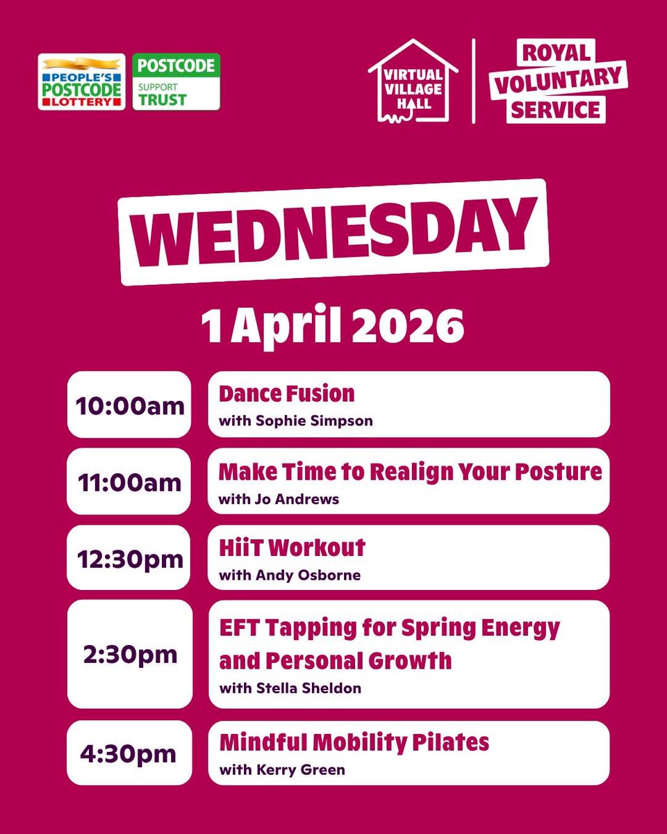 Stag_RosePPG's tweet image. #wednesday Virtual Villagers! 🙌🏼 if you can't get out, you can still JOIN IN!! #BeActive

@VirtualVillHall👇🏼Head to the 'Events' tab at the top of their page to join in LIVE!

All sessions are brought to you by Royal Voluntary Service🎉

facebook.com/VirtualVillage…
#GetConnected