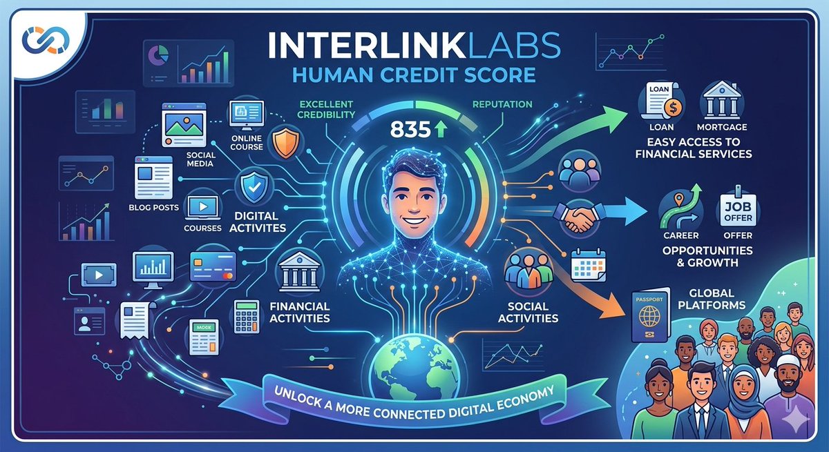 PasamRaj's tweet image. 1/ InterlinkLabs Human Credit Score is a unique trust-based scoring system that measures an individual’s credibility across digital, financial, and social activities. It helps people build a reliable identity, enabling easier access to financial services.🌐#InterLink #ITLG #ITL