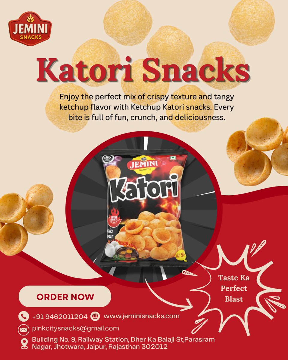 Jemini_001's tweet image. 😋 Snack Time Just Got More Fun!

👉 Order now &amp;amp; enjoy the Taste Ka Perfect Blast!
📞 +91 9462011204
🌐 jeminisnacks.com

#JeminiSnacks #KatoriSnacks #SnackTime #ChatpataTaste #CrunchySnacks #FoodReels #TastyBites #JaipurSnacks #IndianSnacks #TasteKaBlast