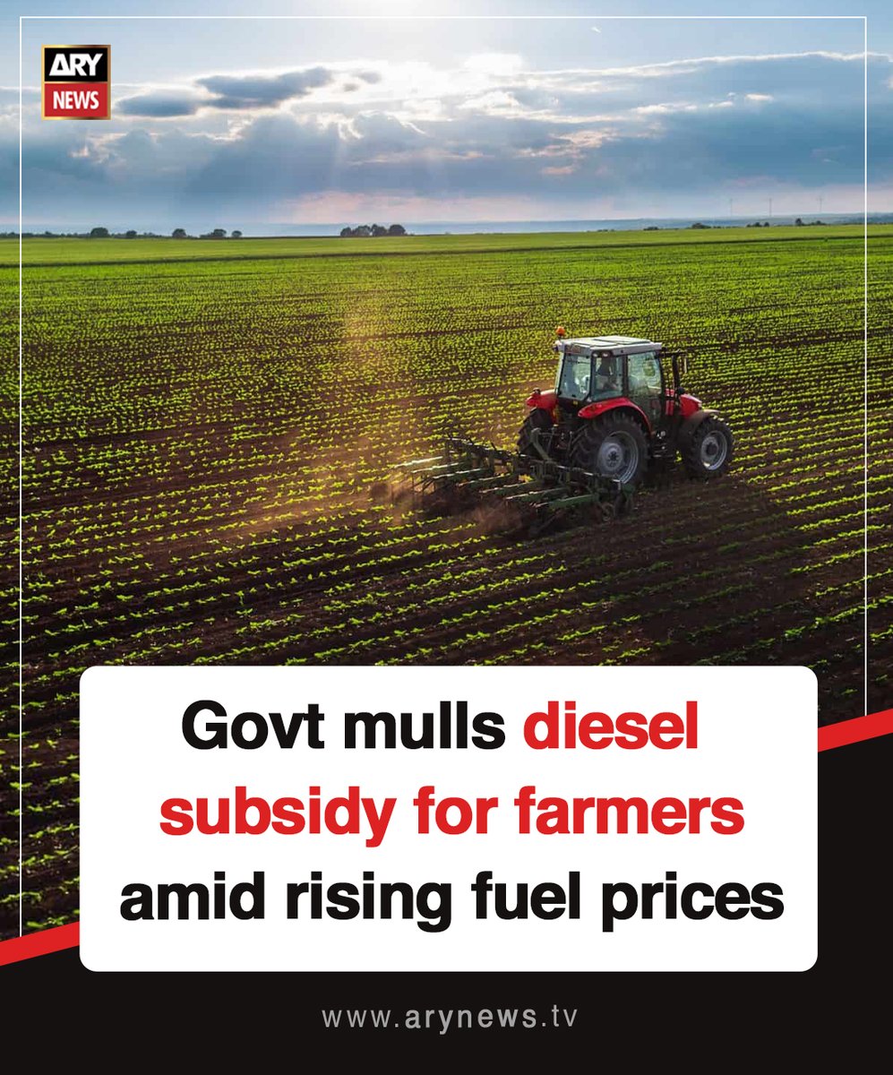 ARYNEWSOFFICIAL's tweet image. #Govt mulls #diesel subsidy for farmers amid rising #fuelprices

Read More : arynews.tv/pakistan-mulls…

#ARYNews