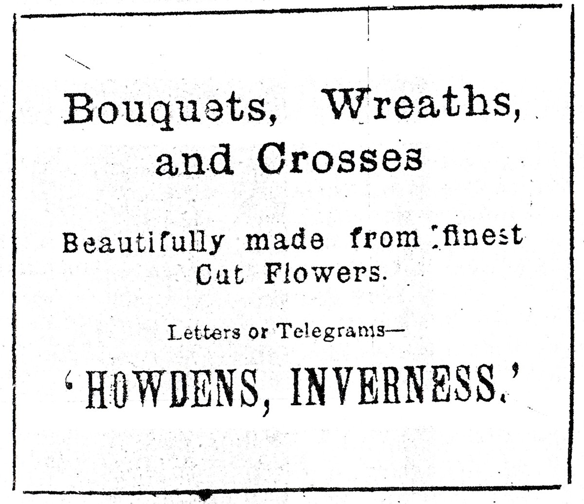 HighlandHistory's tweet image. A simple advert for Howdens of #Inverness which appeared in the 'Highland News' on this day in 1916. Similar notices appeared throughout #WWI