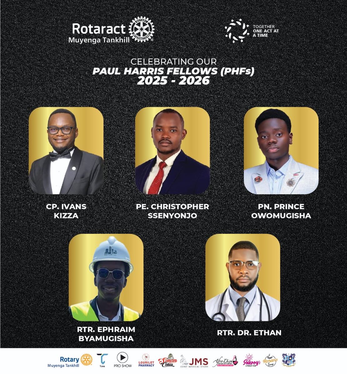 RACTankhill's tweet photo. Honouring our Paul Harris Fellows (#PHFs) for 2025/26 โจ
1. CP Ivans Kizza
2. PE Christopher Ssenyonjo
3. PN Prince Owomugisha
4. Rtr. Ephraim Byamugisha
5. Rtr. Dr. Ethan
A Proud moment for the Tankhillers and even more impact ahead ๐คญ
Now letโs meet at the #101stDISCON ๐ https://t.co/1tpknuxZHD