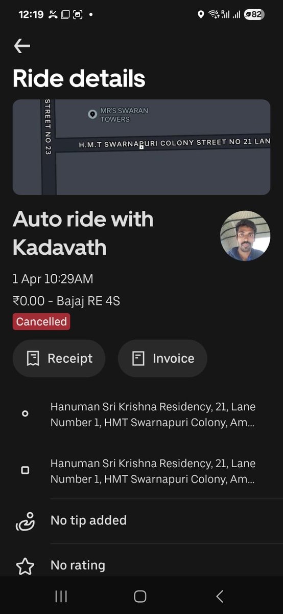 PSeshadrisharma's tweet photo. @Uber_Support @Uber 
On 1st april 2026,  i had bad xperience with ine of your drivers in hyderabad. He demanded extra amount for which i denied and cancelled the ride. He started messaging with abusive language. Please find the driver details. https://t.co/99wJ2qnE6h