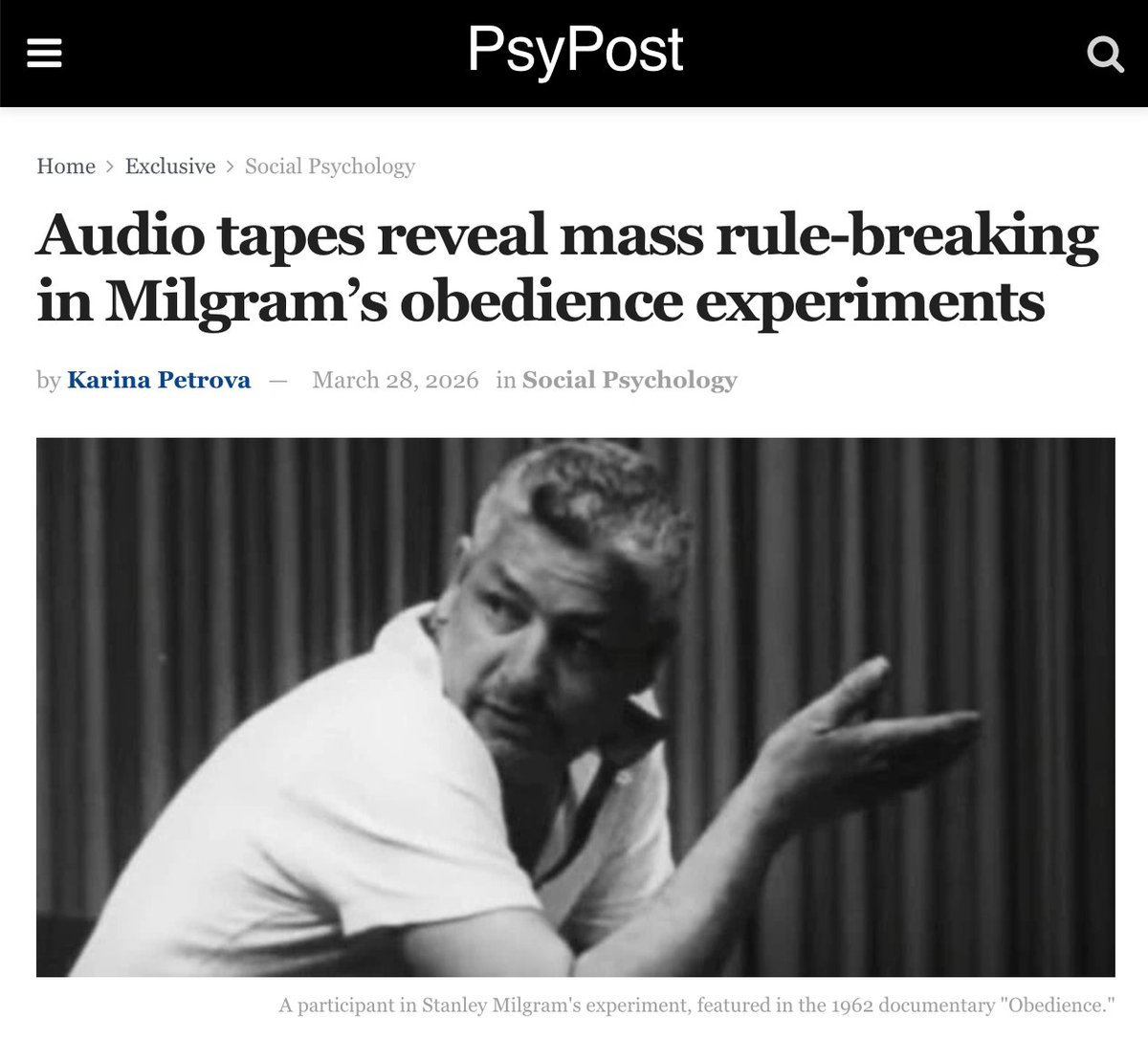 NO SE PODÍA SABER: El experimento de Milgram (1961), que supuestamente demuestra que cualquiera puede ser un monstruo, no respetó las más mínimas reglas científicas para obtener un resultado predeterminado psypost.org/audio-tapes-re…
x.com/Amor_y_Rabia/s…