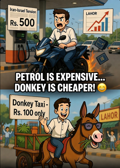 Here's a ready-to-post tweet (exactly 35 words):Petrol prices hitting Rs.500 in Lahore?   Bike owners sweating, but donkey taxis are winning at just Rs.100!  Chingchi Donkey Economy is now officially cheaper than fuel.  Pakistan really said: Gadhe ka zamana aa gaya!