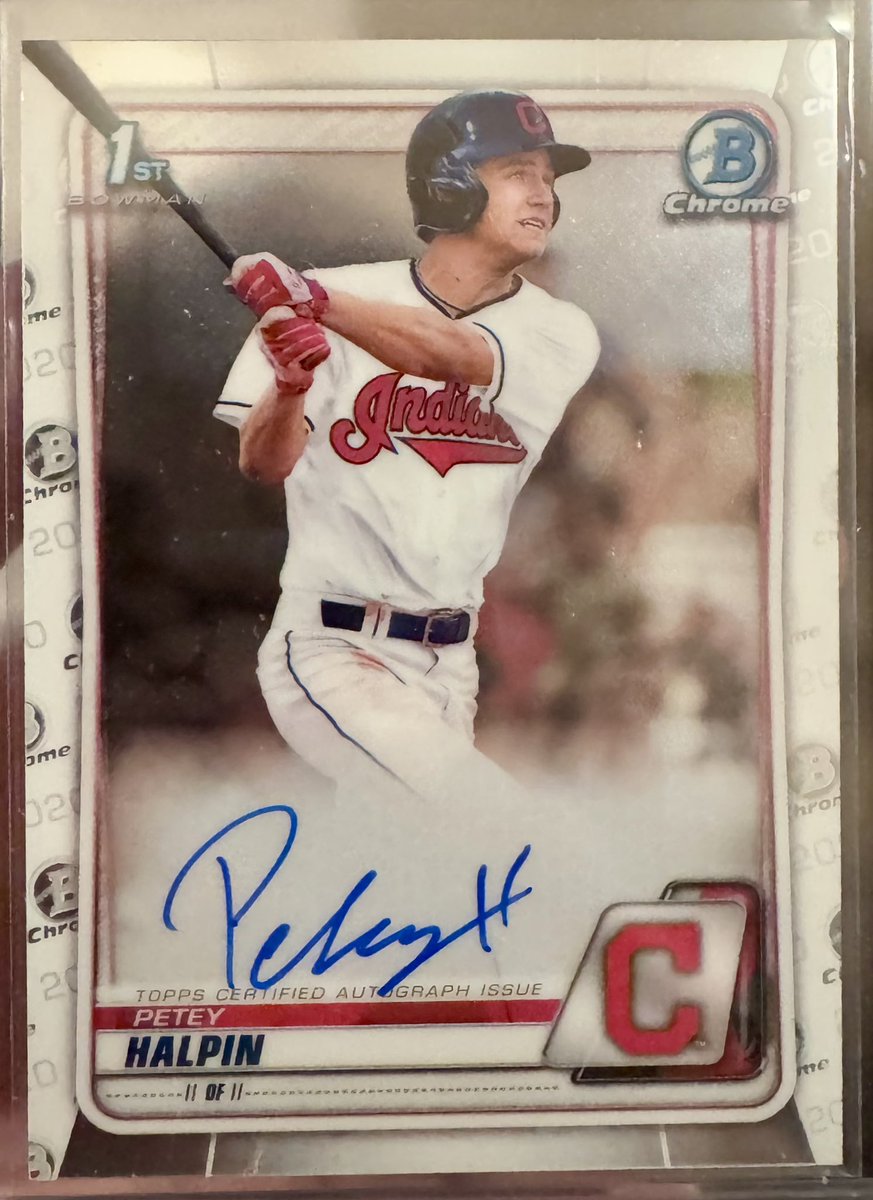 haldcottingham's tweet photo. Added another Petey to the collection today. That’s Petey auto no. 498. @peteyhalpin @CleGuardians @CLBClippers @MLB @MiLB @BowmanCards #peteyhalpin #cleveland #guardians #baseball #baseballcards https://t.co/1tPUOZIDkq