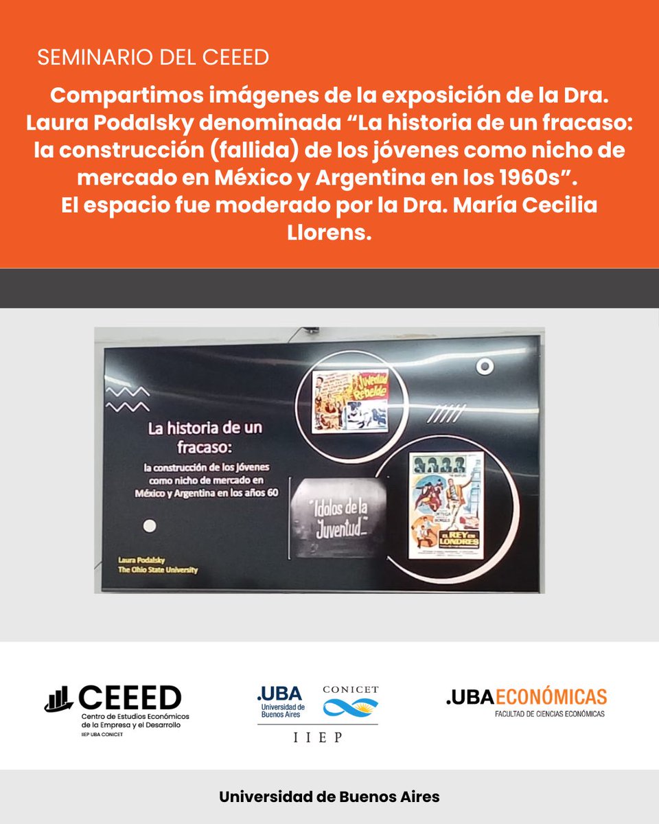 CeeedFce's tweet photo. Compartimos imágenes del Seminario del CEEED titulado “La historia de un fracaso: la construcción (fallida) de los jóvenes como nicho de mercado en México y Argentina en los 1960s” a cargo de la Dra. Laura Podalsky.
Moderó el encuentro la Dra. María Cecilia Llorens. https://t.co/4KedAGIvbz