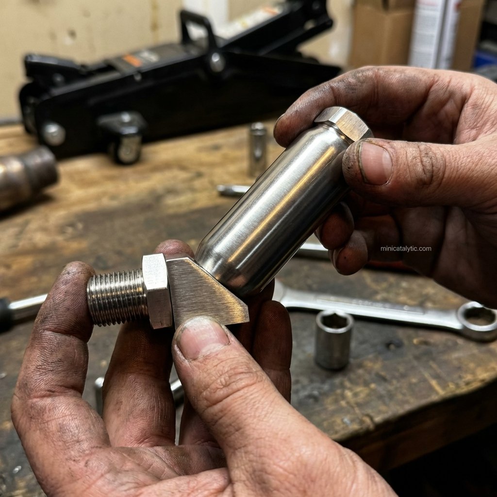 JamesMoalesse's tweet image. Got a P0420/P0430 code after upgrading your exhaust? Don’t let a CEL ruin your drive. The 45° Pro O2 Spacer with a built-in mini catalytic converter fixes it without any welding. Simple, bolt-on, and effective. #minicatalytic #carmods