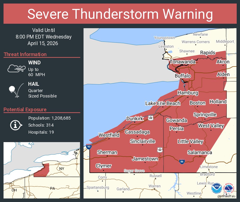 Severe Thunderstorm Warning including Buffalo NY, Cheektowaga NY and  Tonawanda NY until 8:00 PM EDT