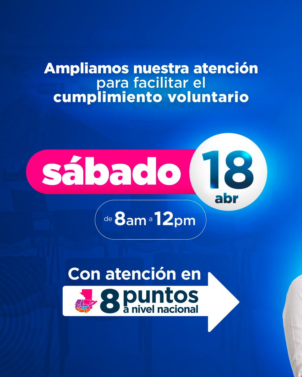 SATGT's tweet image. ⏰ ¿Necesitas realizar un trámite en #SAT este sábado 1⃣8⃣? 

Estaremos atendiéndote en 8 puntos a nivel nacional, de 8:00 a 12:00 horas, sin cita, para facilitar tu cumplimiento voluntario.

🙋‍♀️🙋‍♂️ Acércate a las siguientes Agencias u Oficinas Tributarias:
🔵 Zona 9
🔵 Pacific