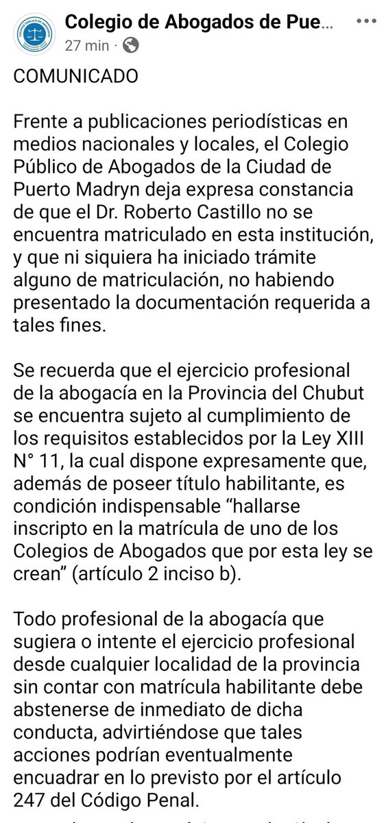 Colegio Público de Abogados de Puerto Madryn tweet media
