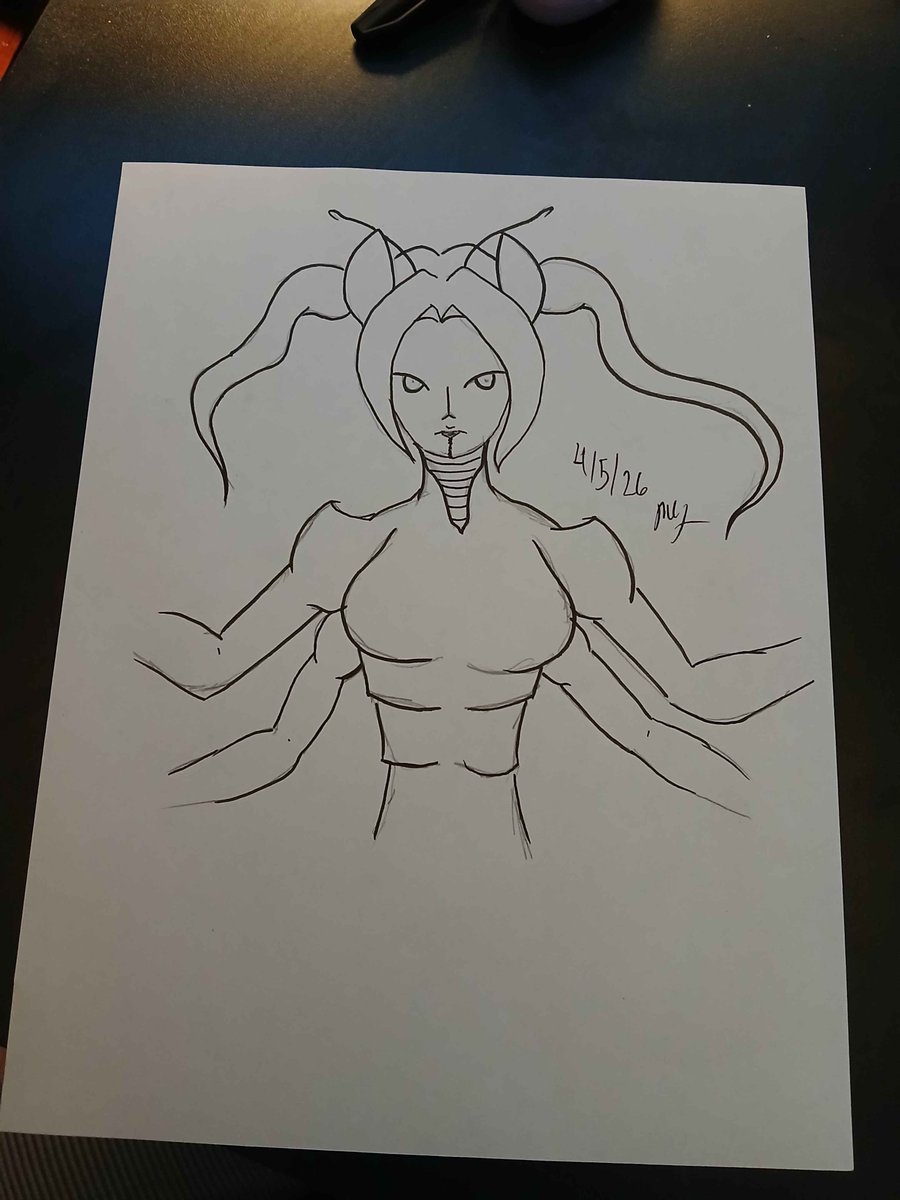 novemberminds's tweet photo. @millondie my new OC is a bug lady who has a painted on face and the hair ornaments are actually her eyes. she is named Kiri and i have only just started with her creation :) https://t.co/QSmfPz4Kvh