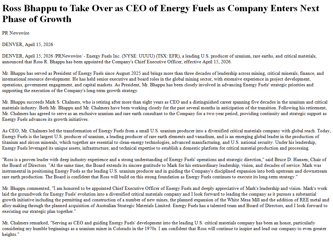 quakes99's tweet image. ⚡️"Mr. Bhappu has served as President of @Energy_Fuels since August 2025 and brings more than three decades of leadership across #mining, #CriticalMinerals, finance, and international resource development. He has held senior executive and board roles in the global mining sector,