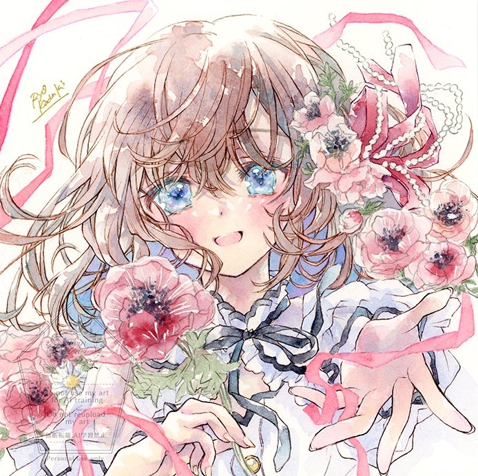 ryo_twinheart's tweet photo. サブ3連作：『おくる愛』

アネモネの花言葉「あなたを愛します」

誰かに届けたい、あたたかな熱
降り注ぐリボンは、揺れ動く期待や気持ちをイメージしました

#アネモネの鉢 #透明水彩 https://t.co/GakBLhSQ92