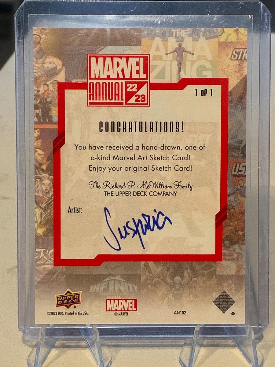 RedNailsII's tweet photo. Not bad from a 100 cdn  box..  a sweet  sketch from 22/23 @UpperDeckEnt @marvel annual. @CardPurchaser https://t.co/X7eEaD4uEQ