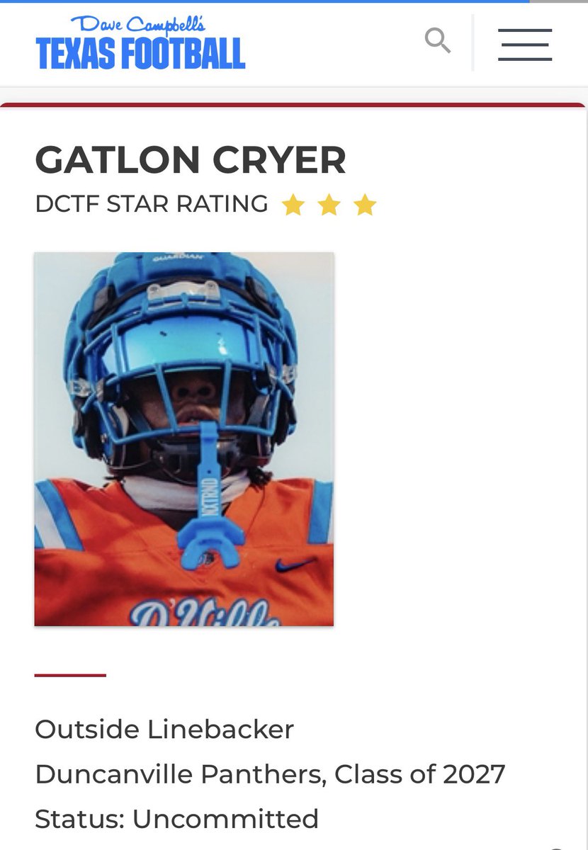 GatlonC's tweet photo. I’m blessed to be named a Dave Campbell’s 3⭐️⭐️⭐️‼️ Thank you @GPowersScout! 

@dctf  @_Roderickharris @Duncanville_FB @TFloss32 @jmc_fam @samspiegs @iam_alinedouard https://t.co/TjFwfC3rHN