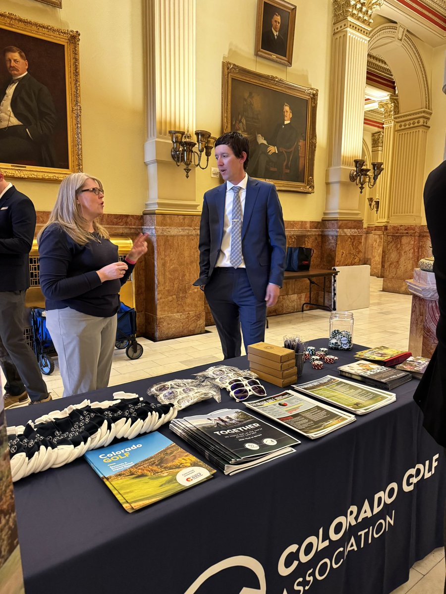 GDRizzi's tweet photo. Colorado Golf Day at the State Capitol! Golf delivers a $2B total economic impact and 33K acres of greenspace - driving water conservation, wildfire mitigation, preserving habitat &amp; cooling cities. Thank you CO legislators for the meaningful conversations. ⛳️🏛️🌎 #ColoradoGolfDay https://t.co/XQdL6wRYKp