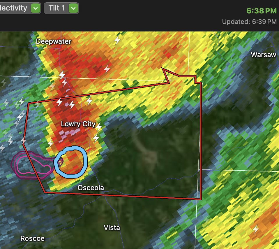 USWeatherExpert's tweet image. #TORNADOWARNING
#Missouri #MOwx

We now have lofted debris in addition to the rotation seen by radar. Take cover now!!