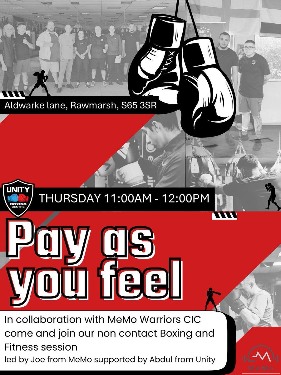 Stag_RosePPG's tweet image. #thursday

Mental Health Boxing &amp;amp; Fitness for ALL - Unity Boxing Centre Aldwarke Ln, Rotherham S65 3SR

Training session - 11am - 12noon 🥊🥊 &amp;amp; Memo Warriors

#boxing #talking #fitnesstraining #peersupport #mentalhealthmatters