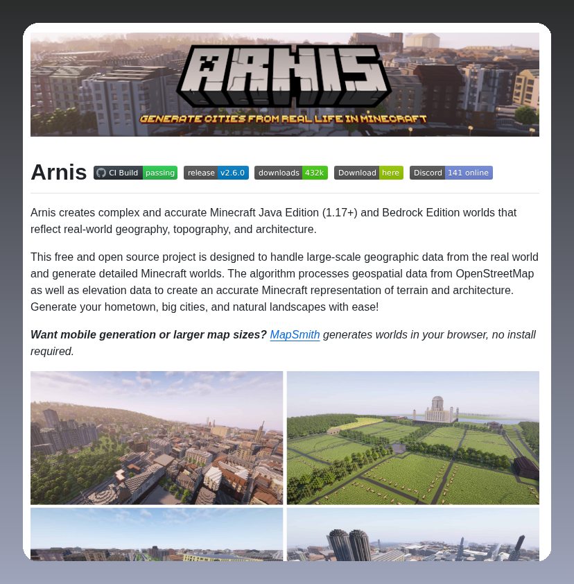 tom_doerr's tweet photo. Generates real world cities in Minecraft

https://t.co/5YaWi47QL6 https://t.co/xL7EgKX0ax