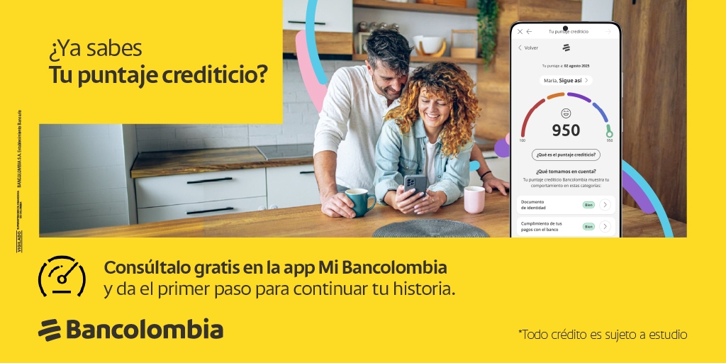 sacito17's tweet photo. ¿Quieren conocer su puntaje crediticio? Consúltenlo gratis las veces que quieran y descubran las recomendaciones para mejorarlo. Todo en la app Mi Bancolombia. Un buen puntaje los acerca al crédito que quieren. Aquí más información https://t.co/UYHDT4ImTa https://t.co/Hq9pAAll0M