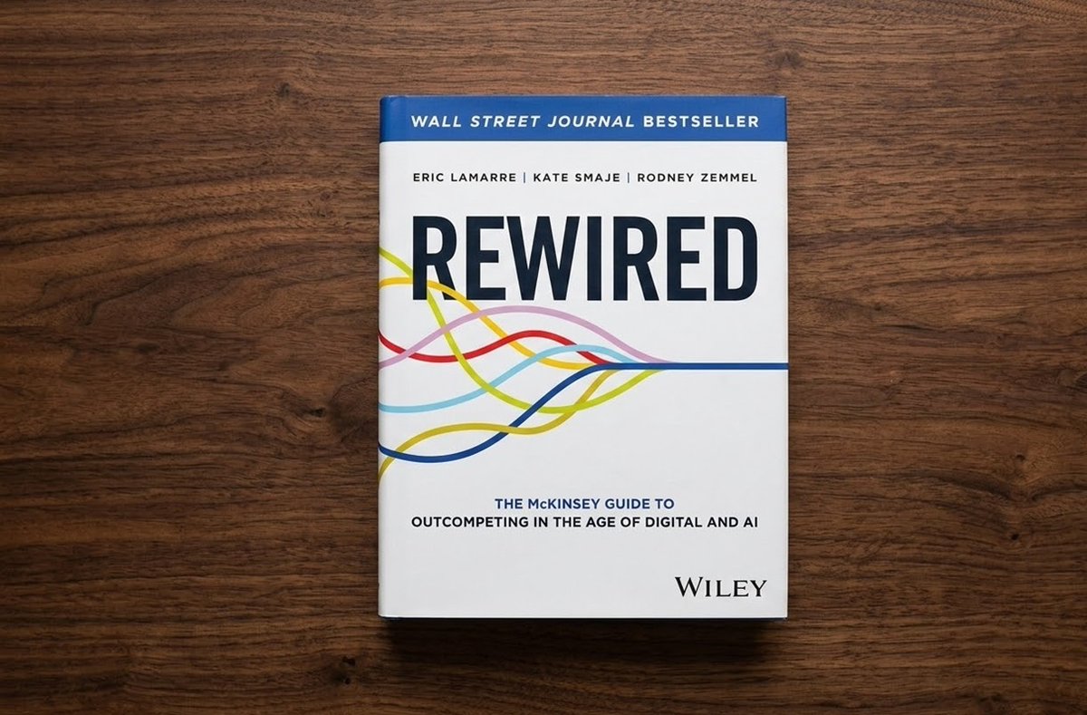 CommitmentFocus's tweet photo. Book review: 

Rewired: The McKinsey Guide to Outcompeting in the Age of Digital and AI
By Eric Lamarre, Kate Smaje, and Rodney Zemmel

Thoughts about the book:
At its core, Rewired is about how organizations must fundamentally transform themselves to compete in an era defined by digital technology and artificial intelligence. The authors argue that success is not about adopting isolated tools or launching surface-level initiatives, but about becoming what they call a “digital and AI-native” organization. This involves rewiring the way a company operates its processes, talent, culture, and decision-making systems. What I found most compelling is the book’s emphasis on integration. Many books on digital transformation treat technology as an add-on, while Rewired insists that it must be embedded into the core of the business. The authors break this down into clear building blocks such as data, technology, operating model, talent, and adoption, creating a comprehensive framework that feels both rigorous and actionable. There is a strong sense that this is drawn from real-world experience with large organizations, not theoretical speculation. The writing reflects its origins. It is structured, disciplined, and highly organized. Each concept is introduced, explained, and then reinforced with examples or frameworks. The tone is professional and confident. The language is not overly academic, but it is more formal and technical than conversational. Terms like “operating model,” “capability building,” and “value capture” appear frequently, and while they are explained, they require a degree of familiarity with business thinking.

In terms of readability, the book sits in the moderate range. It is not difficult, but it does demand focus. This is not a casual read. Readers looking for narrative flow or storytelling may find it somewhat dry, while those seeking practical guidance in business will appreciate its clarity. The insights are supported by case studies, internal analyses, and observed patterns across organizations. If there is a weakness, it lies in the tone and repetition of familiar consulting ideas. The frameworks in the book are comprehensive, and they can sometimes give the impression that transformation is more orderly than it tends to be in reality. That said, Rewired succeeds in providing a structured roadmap for navigating a digital and AI transformation. It does not promise quick wins or simple hacks. Instead, it emphasizes the scale and seriousness of the challenge, and the need for sustained, organization-wide change.

Who should read this book:
If you are trying to understand how companies truly succeed in the age of digital transformation and artificial intelligence, not just in theory, but in actual practice, then Rewired by Eric Lamarre, Kate Smaje, and Rodney Zemmel is a book you should not overlook. You should read it if you are interested in how large organizations change, how they integrate data, technology, and people into something cohesive and competitive. This is not a book for those chasing buzzwords. It is for readers who want to understand what separates companies that talk about digital from those that are truly “rewired” to operate differently. The authors are searching for the underlying system behind successful transformation. Their interest lies in uncovering the building blocks, which are talent, operating models, technology, and culture, that must align for digital and AI to deliver real value. They move beyond surface-level insights and instead examine how organizations can embed these capabilities deeply into their core, rather than treating them as side projects.

This is a book for leaders, strategists, and anyone fascinated by the intersection of business and technology. It invites you to see digital transformation not as a one-time initiative, but as a fundamental reconfiguration of how an organization thinks, works, and competes in a rapidly evolving world.

For the book summary by chapters, go to:   
https://t.co/Wm03COyAia 

Check out other book reviews at:   
https://t.co/dkEqZw0FhQ 

#booksummary #bookreviews #bookreview #bookworm #talkingaboutbooks #bookwisperer #letsdiscuss #LetsTalk #business #mustread #bookrecommendation #bookclub #bookworm #readabook #businessideas #rewired #businessstrategy #competition #McKinsey #digitaltransformation
