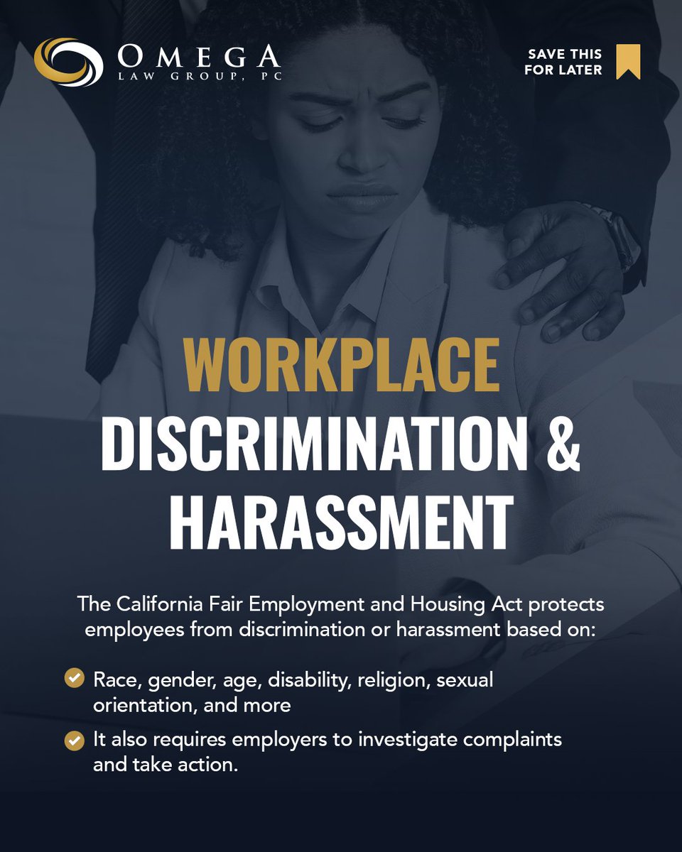 OmegaLawGroup's tweet image. Most employees in CA don’t realize how many rights they have until something goes wrong. ⚖️ Think this might be happening to you? Our employment team is here to help. Call us with any questions at 424-210-9664. 

#EmploymentLaw #WorkersRights #Employees #LaborLaw