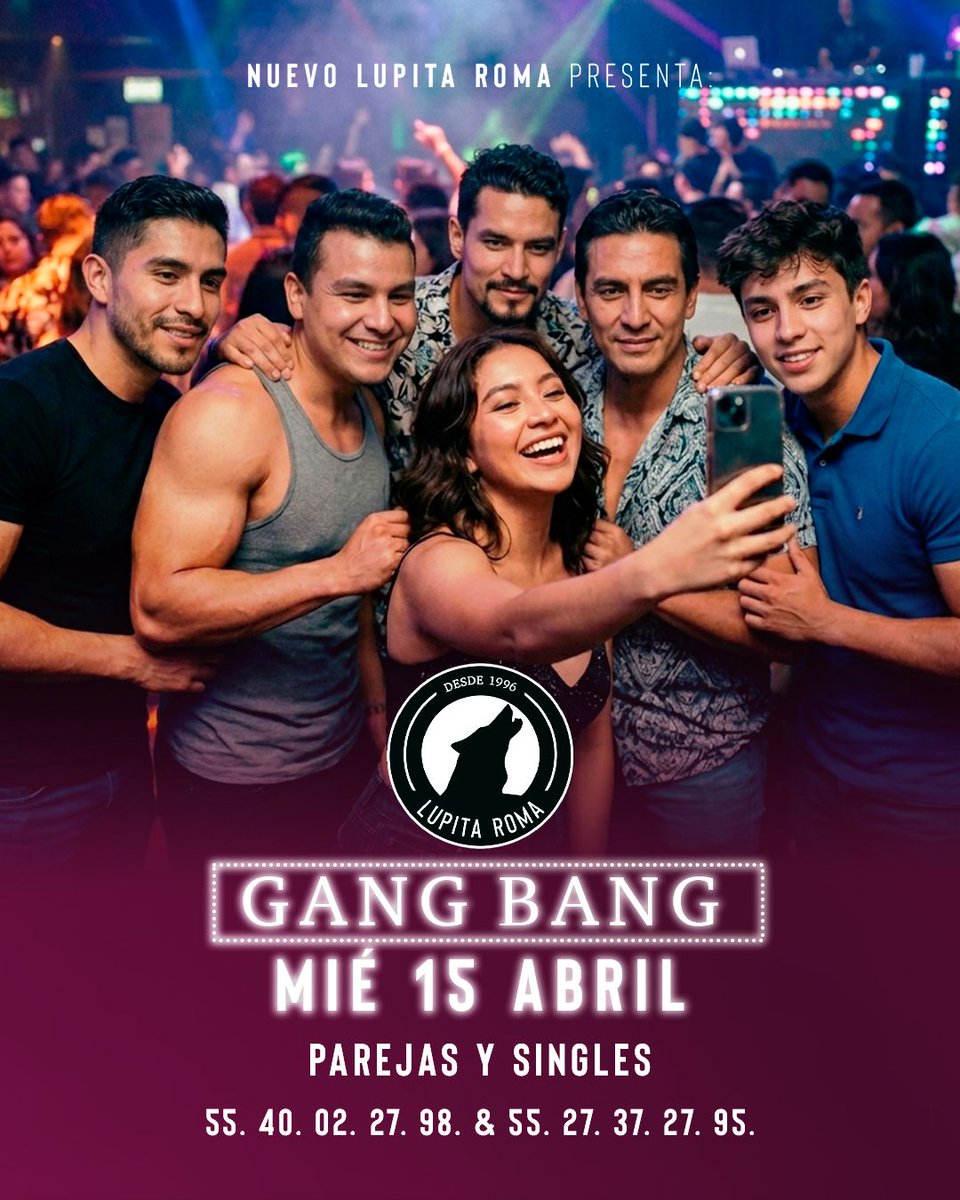 Ombligo de semana y día perfecto para cumplir esas fantasías que tanto te excitan 😈

Los miércoles son de Gangbang y acceso GRATIS de 9 pm a 10pm  a Singles y Parejas 🤩

No hay pretexto para divertirte esta noche en el #NuevoClubLR

Pide tu código de acceso 📲 55 4002 2798
