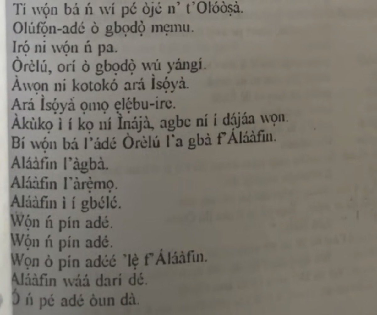 OnidaRaharaha's tweet photo. The descendants of Ọbàtálá and Olúfọ̀n were displaced when Odùduwà ushered in the present epoch in Yorùbáland. Many of the groups we identify today as Oyo, Ìjẹ̀bú, Ìjẹ̀ṣà, Ẹ̀gbá, Owu, and others had already existed for a very long time before the rise of Odùduwà.

The reign of Ọbàtálá’s lineage in Ufe is what we refer to as Ufẹ̀ Oòyè. If one studies many ancient Yorùbá towns carefully, it becomes clear that the present Ọba of a town is, in many cases, neither the original founder nor an aboriginal descendant of that place. In fact, one may even find a kind of parallel structure in which the original inhabitants maintain their own king, a figure who still commands considerable respect and a measure of autonomy within the town.

I have written before about the use of àròkọ and àmì Ọlọ́fin, and about the processes through which Yorùbá polity developed mechanisms for effecting institutional change on a broad scale.

Such was the case with Odùduwà and Ọ̀rànmíyàn. After the displacement of the Ọbàtálá dynasty in Ufe, there appears to have been a period in which many kingdoms aligned themselves with the new order, either through marriage alliances, as in the case of Owu, or through the outright restructuring of monarchy, whereby princes were sent into these regions with new mandates. Oyo was one of the places where the institution itself was thoroughly transformed. The descendants of Olúfọ̀n, who had formed the previous ruling class, were displaced, and the Odùduwà lineage assumed power. Hence, in the oríkì, there is reference to taking the crown of Òrélú (Ifón) and giving it to Alaafin.