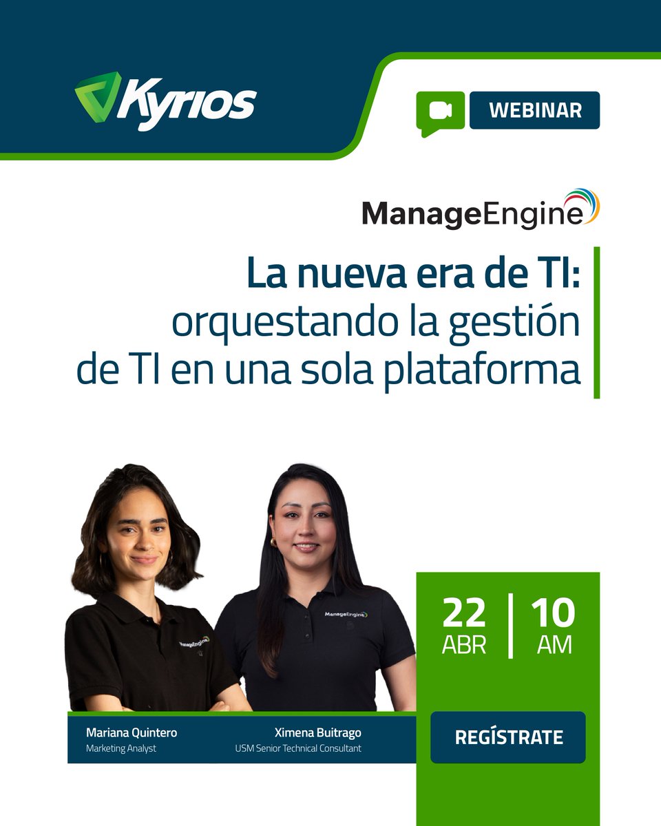 KyriosTech's tweet photo. La gestión de TI dejó de ser mantenimiento para ser ESTRATEGIA. 🚀

Deja atrás los silos y unifica servicios, accesos y seguridad en una sola plataforma.

📅 22 de abril | 10:00 AM (ECT)
👉 WEBINAR GRATIS: https://t.co/54ApEtcq7F

#ITIL #ITManagement #Kyrios #Webinar https://t.co/kUzaVMtEYs