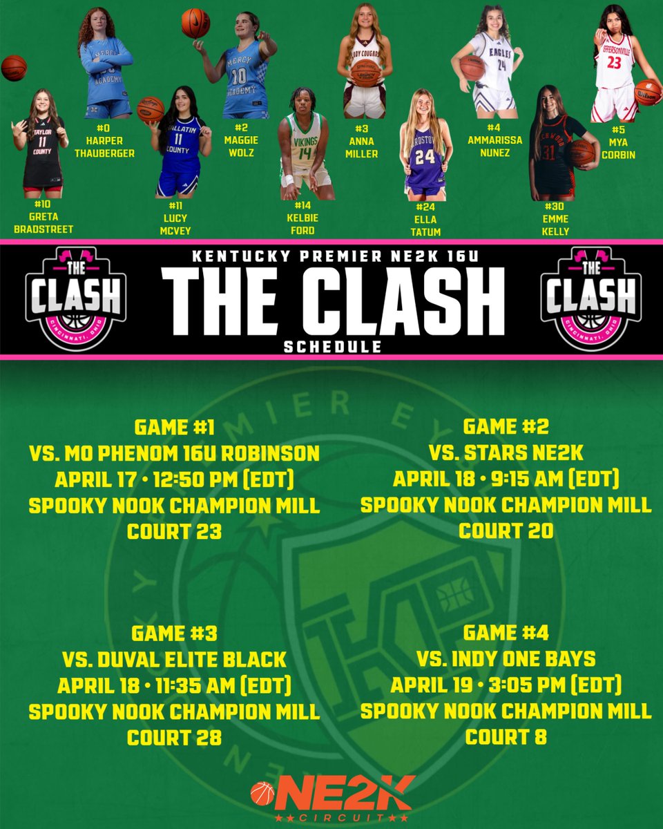 KPNE2KU16's tweet photo. Schedule for this weekend at "THE CLASH"

@Harper_thauberg
@Maggie_Wolz
@AnnaMiller88821
@A_Nunez24
@MyaCorbin2028
@BradstreetGreta
@Lucymc2010
@KelbieFord
Ella Tatum
@EmmersenKelly
@KentuckyPremier
@PGHKentucky
@riseupsports1
@alyxwhite_
@NE2KHoops
@BradCarby
@JasonLitz https://t.co/F8BYVvv14F