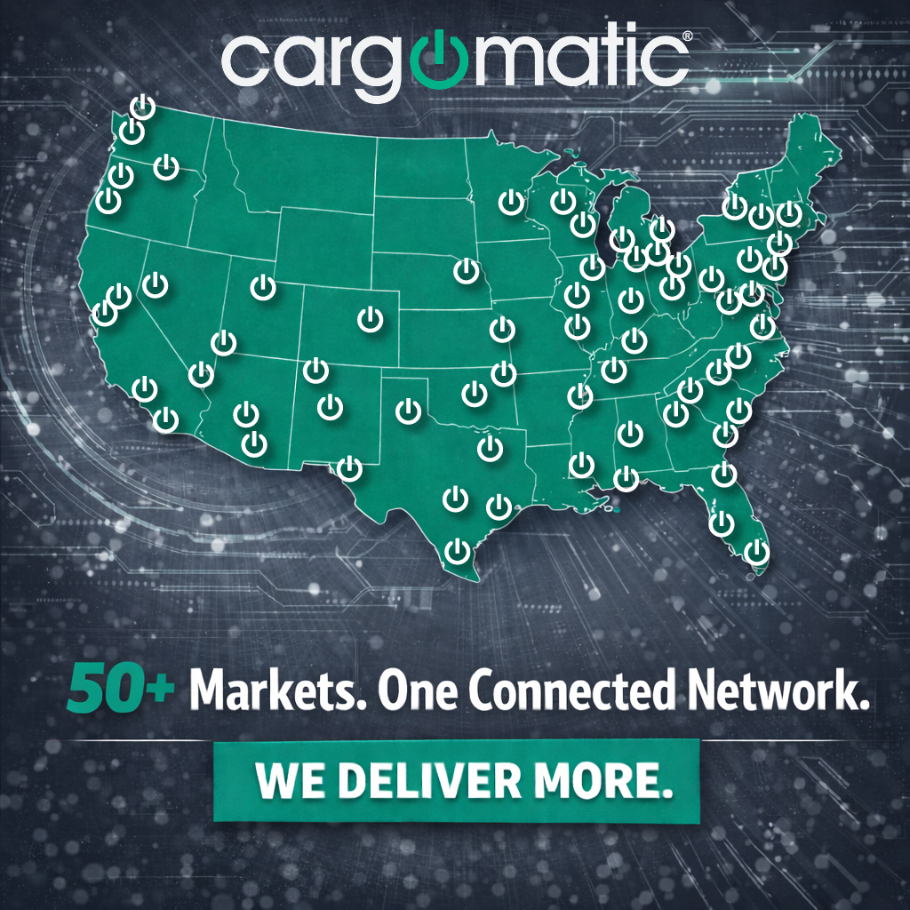 CargomaticHQ's tweet photo. Wherever your freight needs to go, we’re ready to get it there! With coverage across 50+ markets and access to 35,000+ trucks (including subsidiary-owned assets), we deliver consistent capacity across the nation’s top ports and inland hubs. #Freight #SupplyChain https://t.co/1hQY96pHFH
