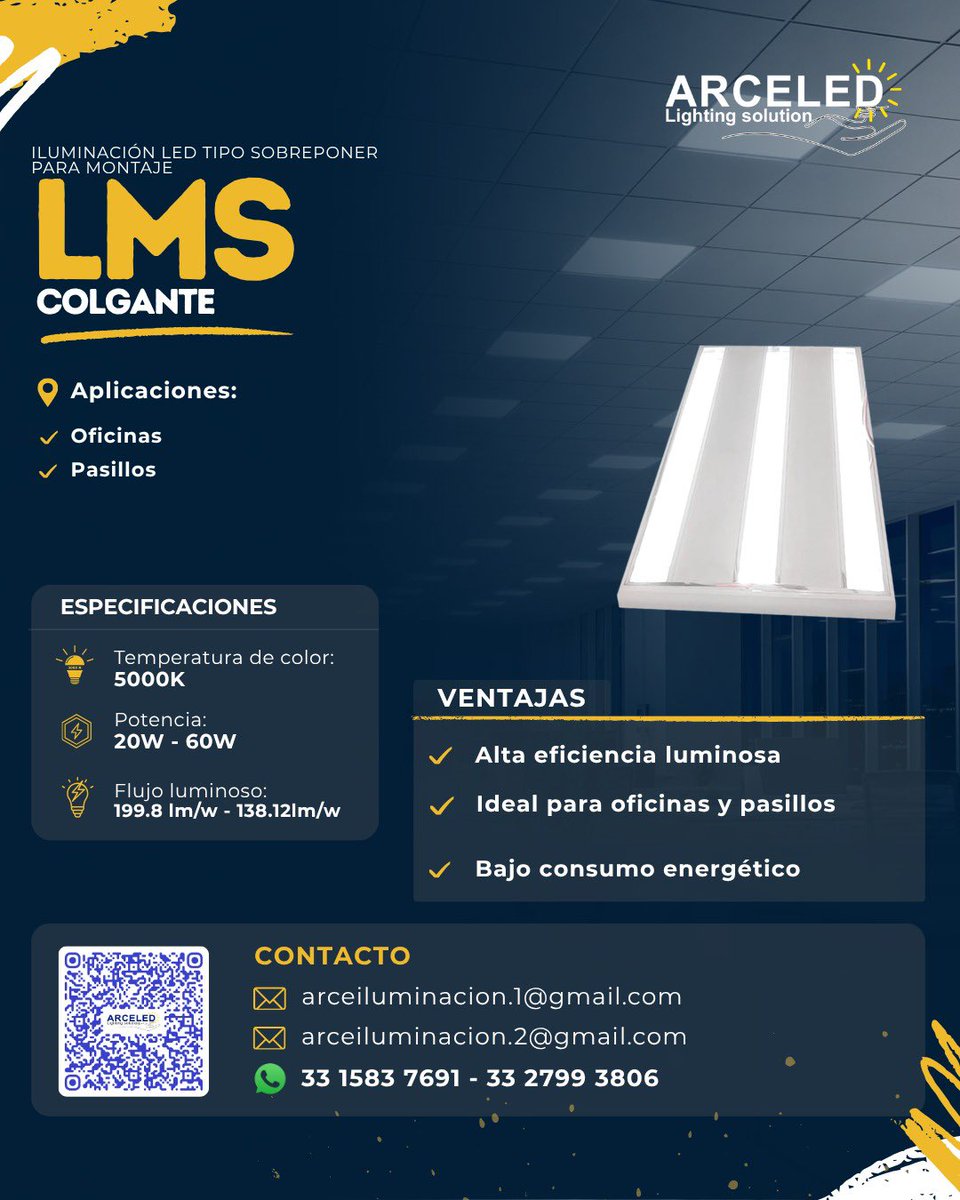 arceiluminled's tweet image. 💡 Modelo: LMS COLGANTE
🔅 Potencia: 20 - 60 W
👉 Aplicación: Oficinas y pasillos.

Cotiza con nosotros: 
3327993806 / 3315837691

#iluminación #luminaria #led @seguidores @todos @destacar