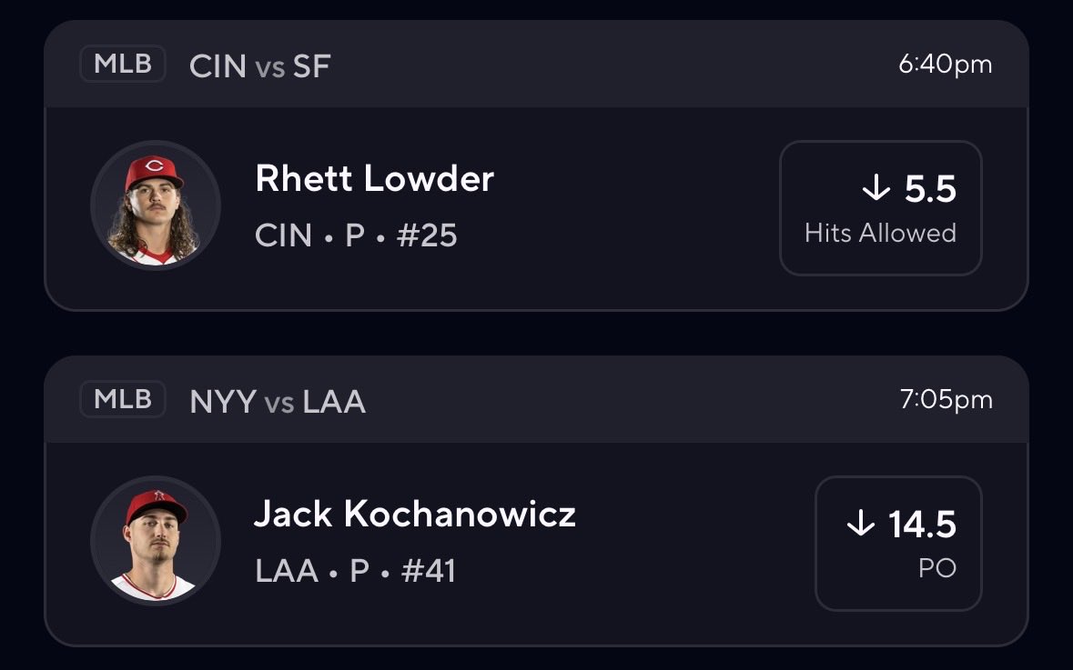 MLB 2-man (3x) Slip

Rhett Lowder under 5.5 Hits Allowed
Jack Kochanowicz under 14.5 Pitching Outs

Link to Tail: prizepicks.onelink.me/gCQS/shareEntr…

#Prizepicks | #Gambling𝕏 | #MLB