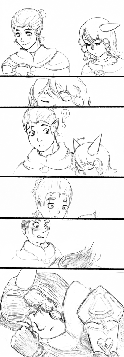 FutileCrux's tweet photo. Behold....I'm working on stuff for #Laimay I swear...but this one took me forever and thats without even finishing it lol. Just wanted to share. #ocs are mine. I think I channeled Laios' post Marscylla face pretty good here. XD Just a #catgirl and a flustered #mageknight https://t.co/NusB05eu9a