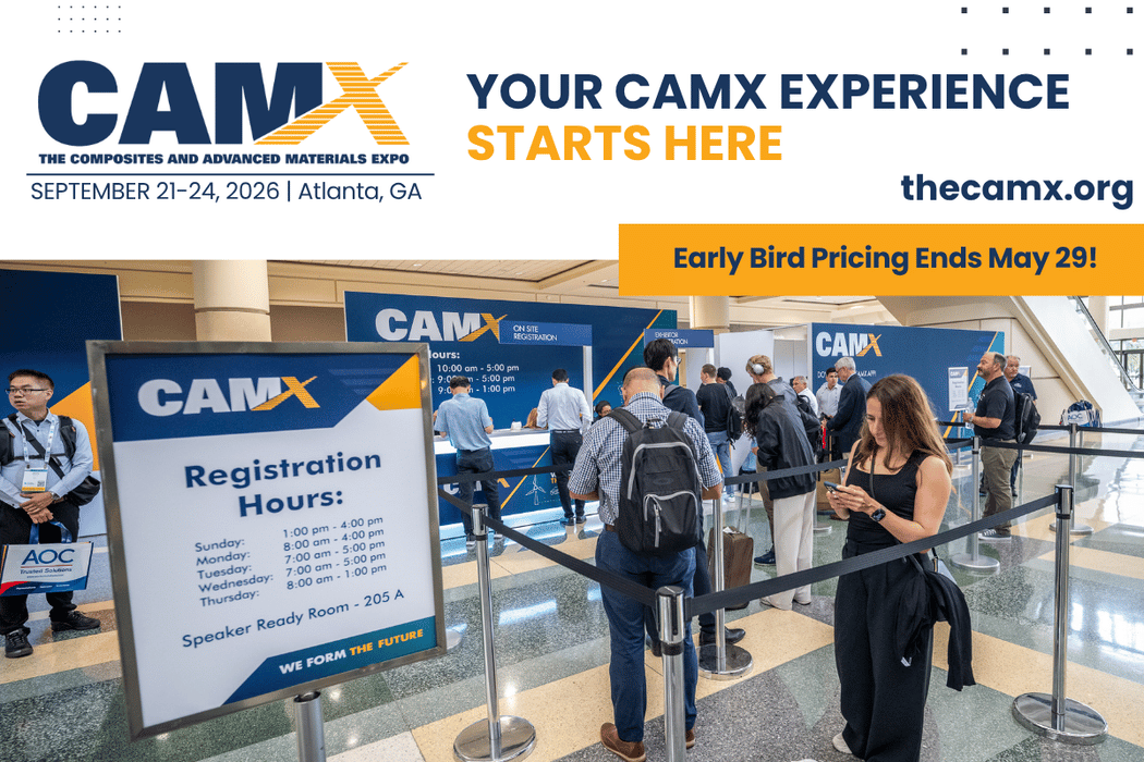 the_CAMX's tweet photo. Join the composites and advanced materials community this September in Atlanta for unmatched access to industry leaders, cutting-edge technologies, and the connections that drive real business growth.

Early bird savings end May 29!
Register Now: https://t.co/APMOy6bRTK https://t.co/JJEQZAH3lc