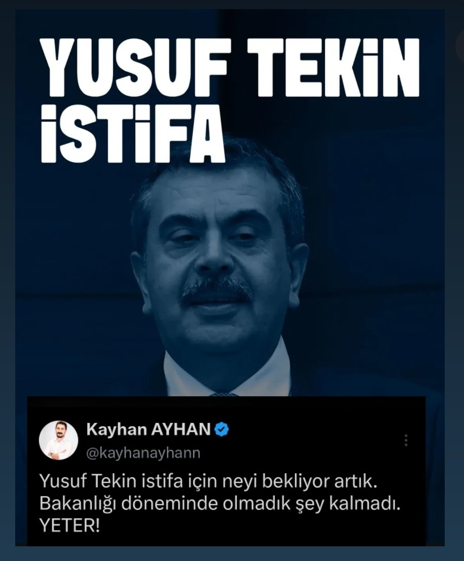kayhanayhann's tweet photo. Yusuf Tekin istifa https://t.co/8YJNJoVzna