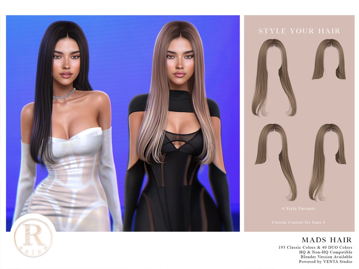 RAMA_SALON's tweet photo. ✨ RAMA SALON -MADS HAIR is now at PATREON!
📌 https://t.co/zly8EucSOT
New custom hair for The Sims 4 is here. Grab it now and upgrade your Sims’ style!
4 custom styles, additional accessories, 193 classic colours and 40 duo colours.
#Sims4 #RamaSalon #Sims4Cc https://t.co/8V2aIDO1Ny