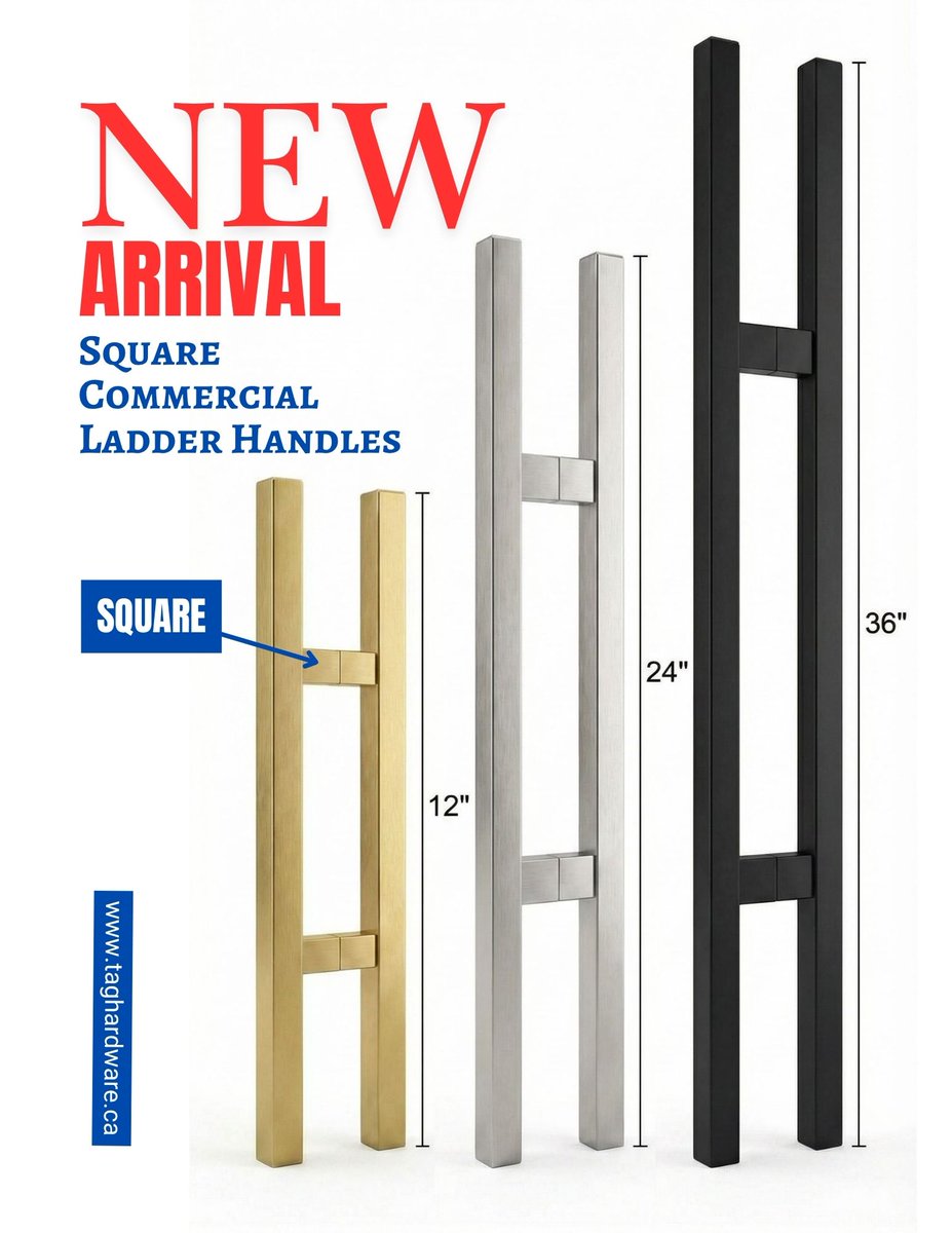 taghardware_ca's tweet photo. Introducing our New Arrival, Square Commercial Ladder Handles.
Sleek. Strong. Statement-making.

#NewArrival #DoorHandles #InteriorDesign #ModernSpaces #LuxuryInteriors https://t.co/ASqqO6YzYP