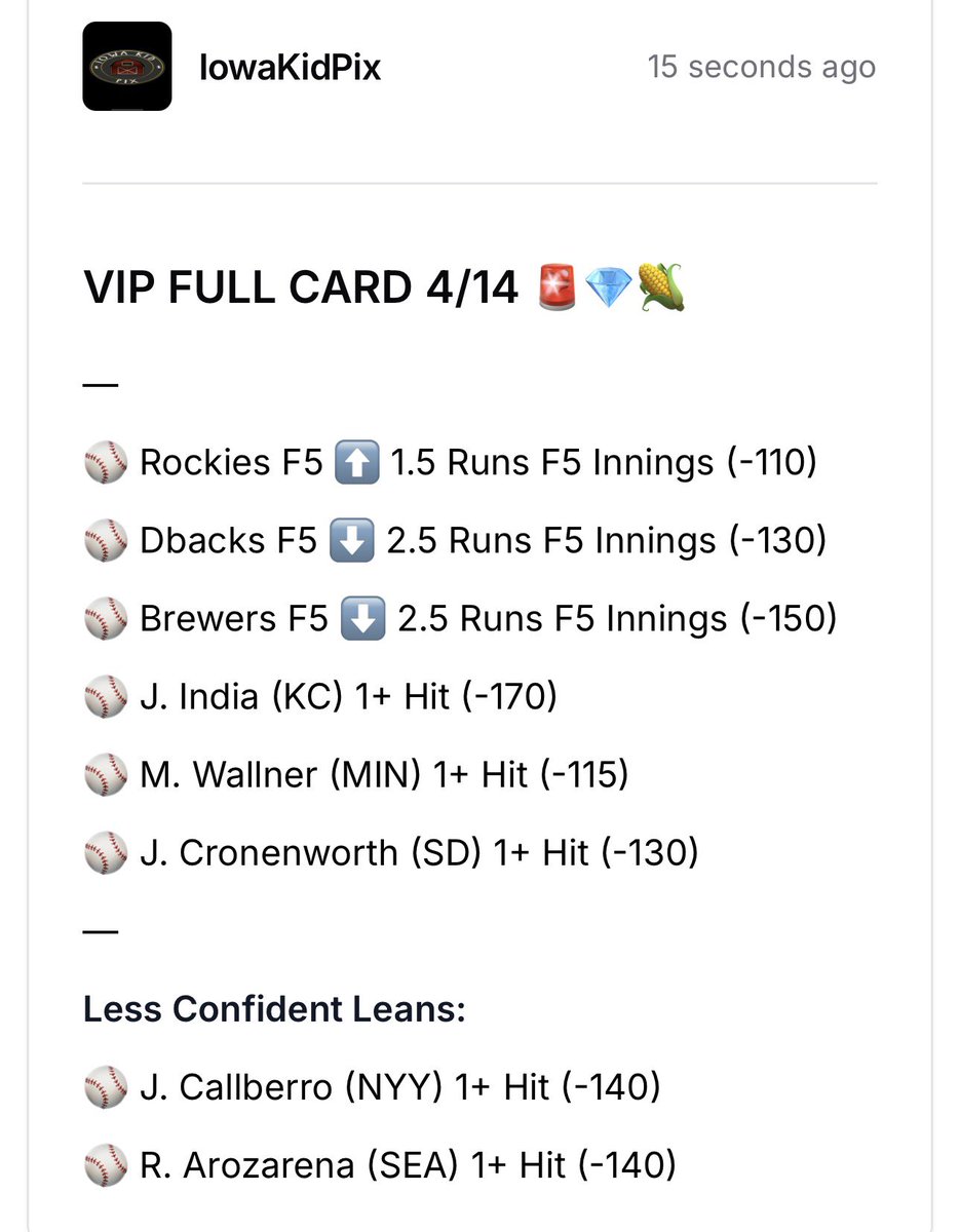 BettingPix's tweet image. VIP CARD + REVIEW 4/14 📝💎🌽

2 - 4 (33%) (56- 17 Last 7 Days) 🔥

Still On An Incredible Run! 👀

Flush That Day Down The Drain And Move Forward! 👉 Bounce Back Incoming! ⭐️

MLB Season Record: 90 - 32 (74%) 🤑

#Gambling #Betting #FreePlays #VIP #IKP